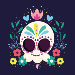 day of the dead, catrina skull flowers frame leaves traditional mexican celebration