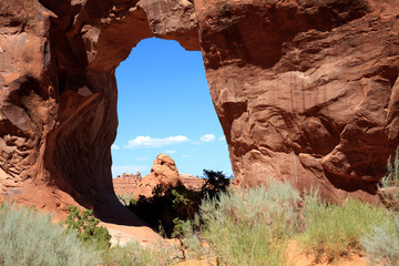 Moab, Utah / USA - August 18, 2015: Rock formation and landscape at Arches National Park, Moab, Utah, USA