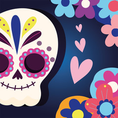day of the dead, catrina heart love flowers decoration traditional mexican celebration