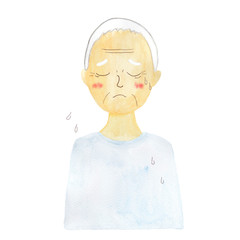 水彩　手描き　人物　祖父　熱中症　困る　悩む(2020-3)