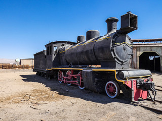 Baquedano, Antofagasta / Chile; 03/18/2019: abandoned train museum in the middle of the desert
