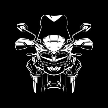 Adventure Touring Motorcycle silhouette on Black background. Can be used for printed on motorcycle club t-shirt, background, banner, posters, web, etc.