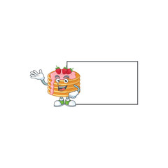 An image of strawberry cream pancake with board mascot design style