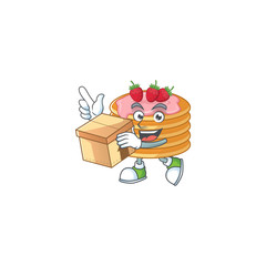 Strawberry cream pancake cartoon design style having gift box