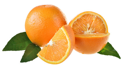 Orange slice with leaf isolated