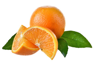 Orange slice with leaf isolated