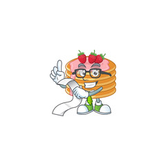 Mascot cartoon concept of strawberry cream pancake with menu list