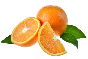 Orange slice with leaf isolated