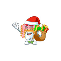 Santa strawberry cream pancake Cartoon character design with sacks of gifts