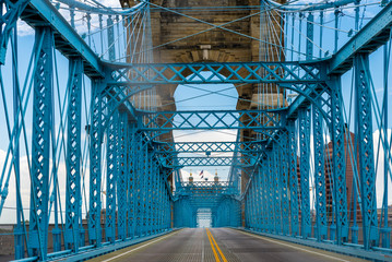 The John A Roebling suspension bridge 1867 in Cincinnati Ohio