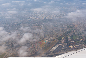 Town top view from the airplane bofore landing at LA, USA