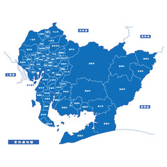 愛知県地図 シンプル青 市区町村