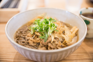 Soba with meat slide, Japanese food