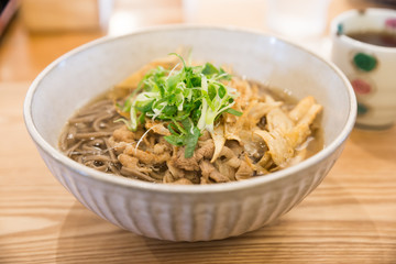 Soba with meat slide, Japanese food