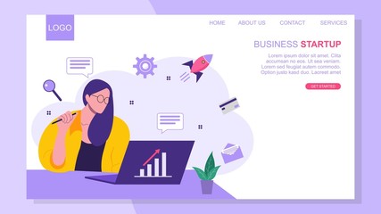 Landing page template of Startup Business Concept. Modern flat design concept of web page design for website .Vector illustration

