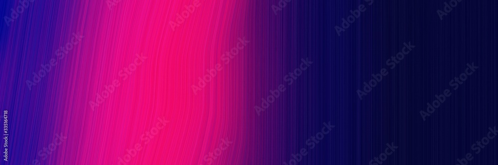 Poster abstract surreal designed horizontal banner with very dark blue, medium violet red and purple colors. elegant curved lines with fluid flowing waves and curves