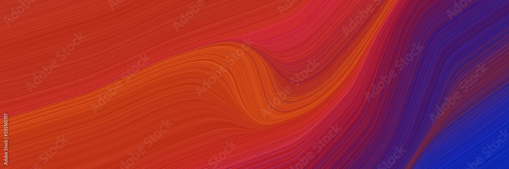 Poster abstract artistic designed horizontal banner with firebrick, midnight blue and old mauve colors. dynamic curved lines with fluid flowing waves and curves