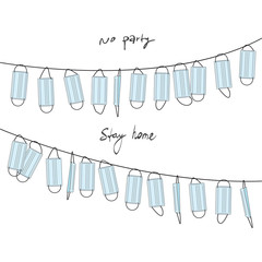 Medical disposable masks hanging illustration. Flags from protective medical masks. Party flags concept illustration