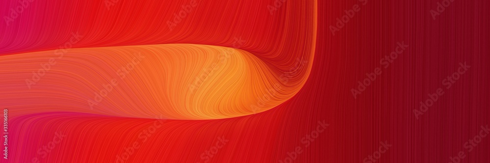Poster abstract surreal horizontal banner with crimson, coral and dark red colors. dynamic curved lines with fluid flowing waves and curves