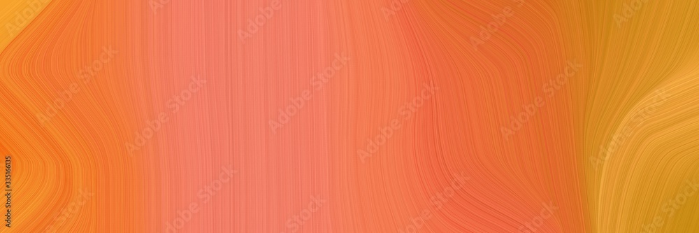Poster abstract moving designed horizontal header with bronze, tomato and salmon colors. dynamic curved lines with fluid flowing waves and curves