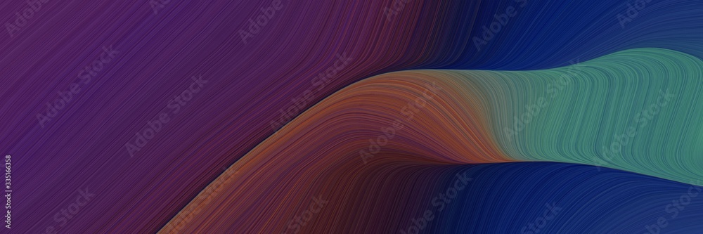 Poster abstract dynamic horizontal banner with very dark magenta, teal blue and midnight blue colors. dynamic curved lines with fluid flowing waves and curves