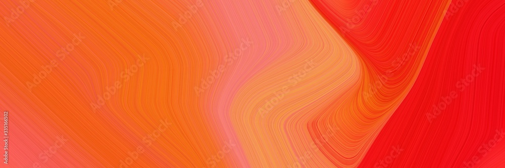 Poster abstract flowing designed horizontal header with tomato, red and salmon colors. dynamic curved lines with fluid flowing waves and curves