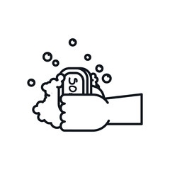 Hands washing with soap bar line style icon vector design