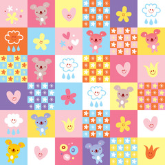 Obraz premium pattern with koala bears clouds and flowers 