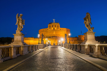 Fototapeta na wymiar Saint Angel Castle in Rome, Italy at night