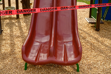 Danger! Playground closed by health authorities due to Covid-19 pandemic.