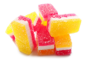 Sweet jelly candies on white background