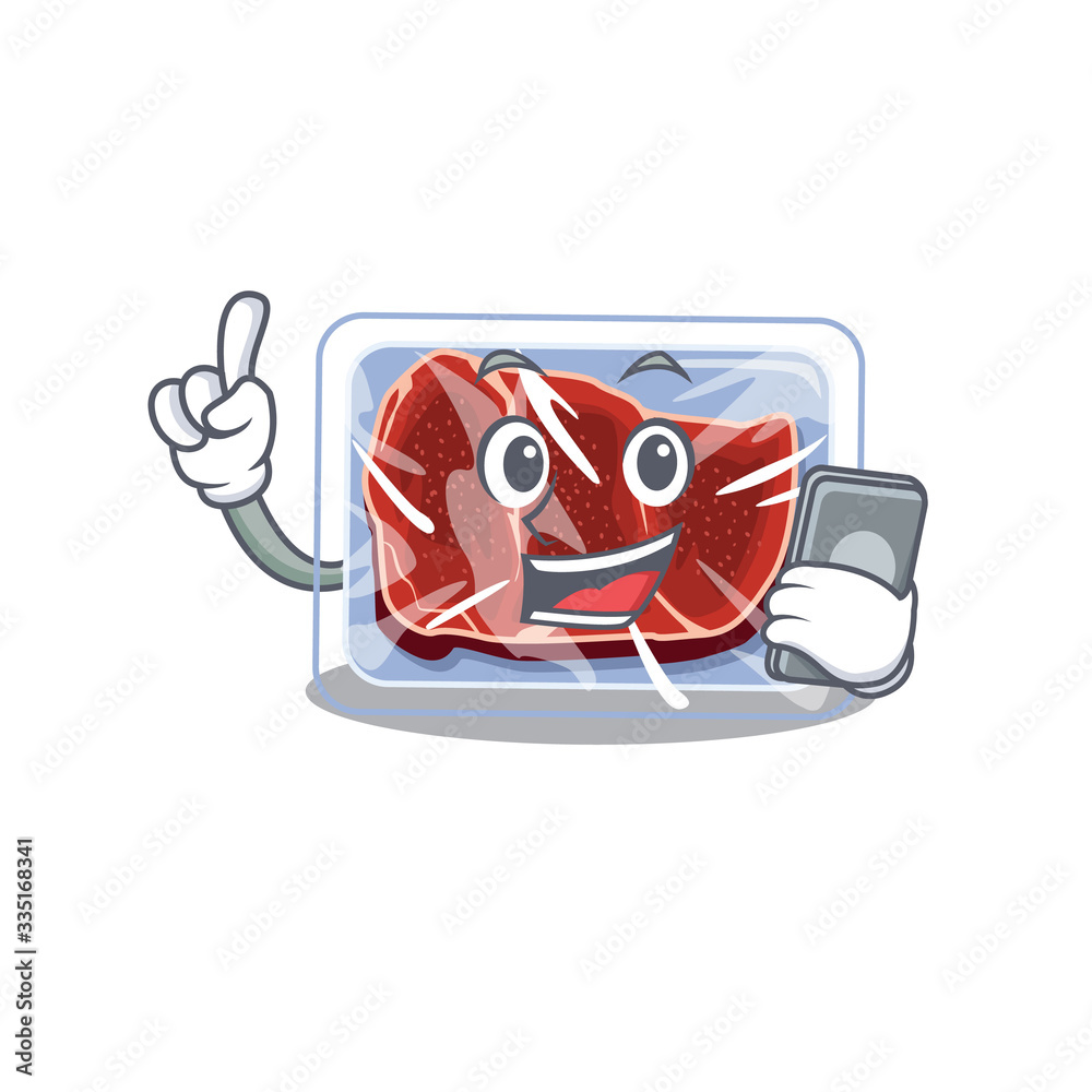 Sticker Frozen beef cartoon character speaking on phone