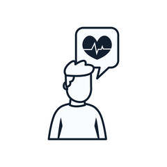 Man avatar with heart pulse line style icon vector design