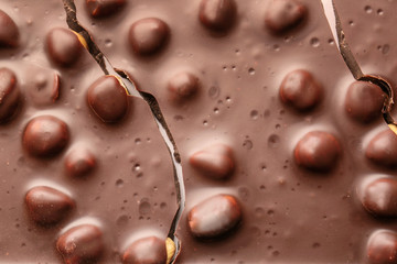 Sweet chocolate with nuts as background