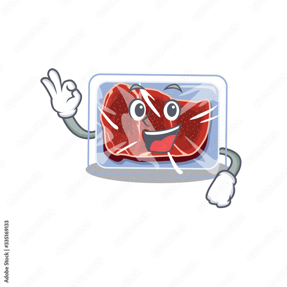 Poster frozen beef mascot design style with an okay gesture finger