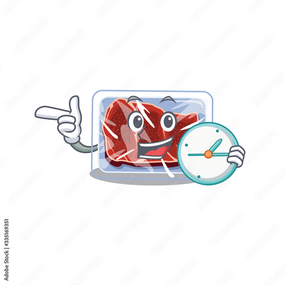 Wall mural frozen beef mascot design concept smiling with clock