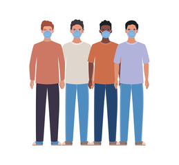 Avatar men with medical masks vector design