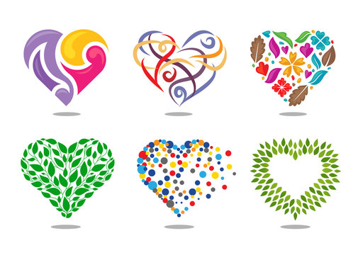 creative shape of heart or love colorful vector logo set 