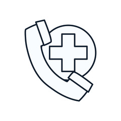 Cross inside button and phone line style icon vector design