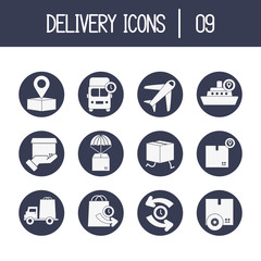boxes and fast delivery icon set, block style