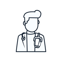 Man doctor with stethoscope line style icon vector design