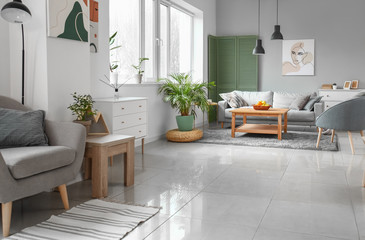 Interior of beautiful modern studio apartment