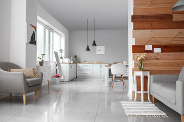 Interior of beautiful modern studio apartment