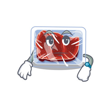 Mascot design of frozen beef showing waiting gesture