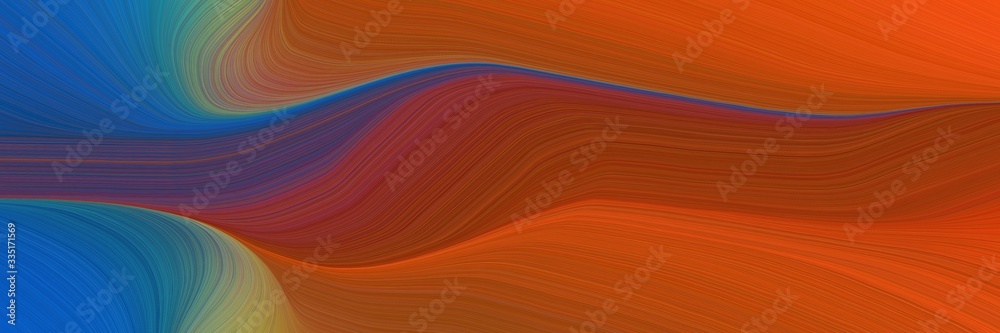Poster abstract dynamic curved lines modern header with saddle brown, teal blue and orange red colors