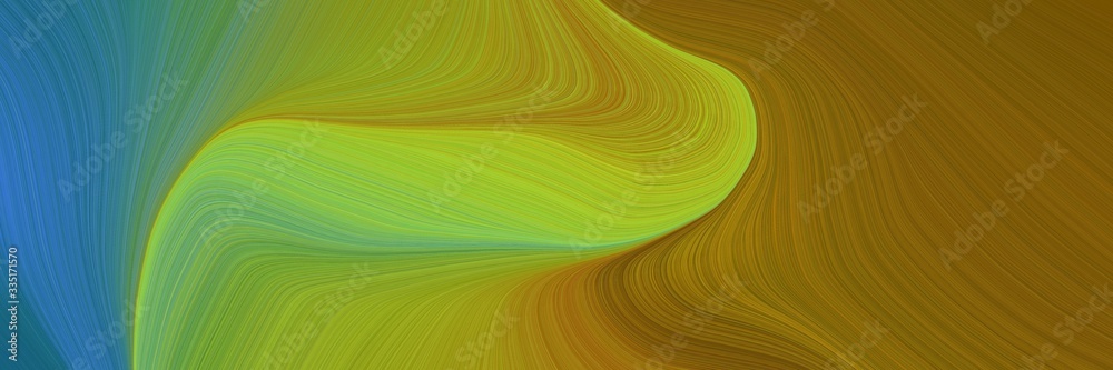 Aufkleber abstract dynamic curved lines moving designed horizontal banner with olive, steel blue and yellow gr