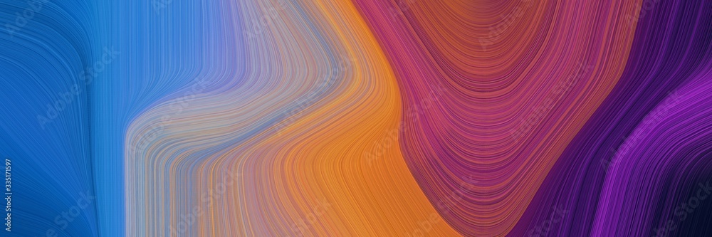 Poster abstract dynamic curved lines moving horizontal header with moderate red, strong blue and corn flower blue colors. elegant curved lines with fluid flowing waves and curves