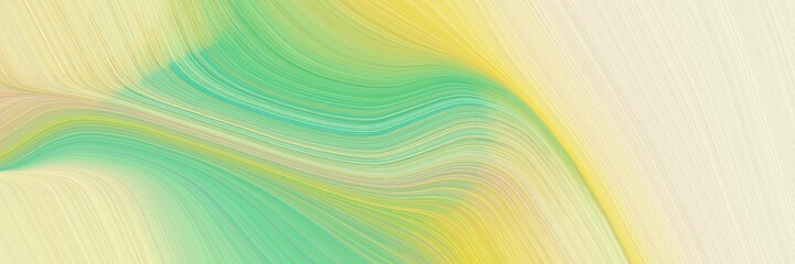 abstract dynamic curved lines surreal horizontal banner with pale golden rod, medium aqua marine and dark sea green colors