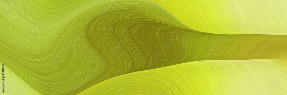 Aufkleber abstract dynamic curved lines surreal horizontal banner with yellow green, khaki and olive colors. elegant curved lines with fluid flowing waves and curves