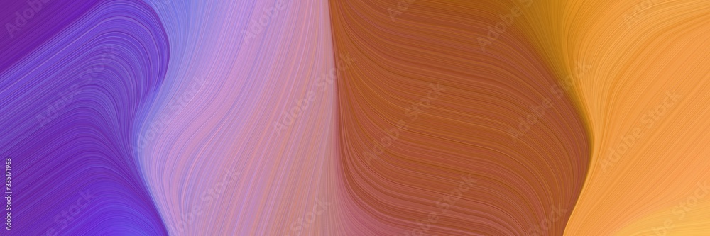 Poster abstract dynamic curved lines colorful designed horizontal banner with medium purple, sienna and san